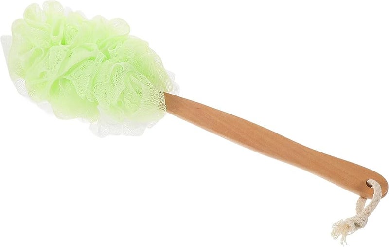 Long Handle Back Scrubber Bath Brush Wood Handle Exfoliating Shower Washer Green White - Image 1